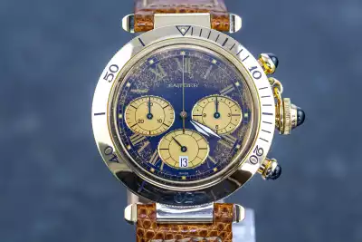 Cartier Pasha de Cartier 30009 Chronograph yellow gold blue dial Full Set 1993  photo 6